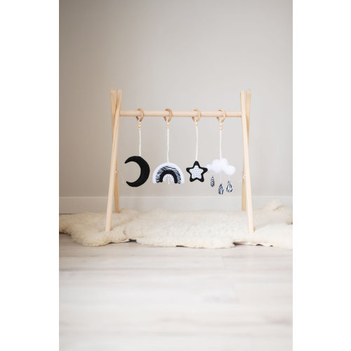 Sensory toys, monochrome activity gym toy , baby activity center, set of 4, wooden baby gym