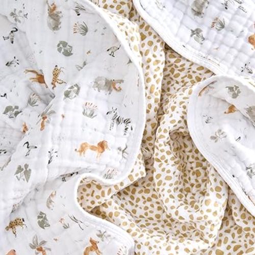 aden + anais 100% Organic Cotton Muslin Baby Blanket Crib Bedding for Newborn Baby and Toddler, Nursery Blanket for Boys and Girls, Baby Registry and Shower Gift, Safari Dreams