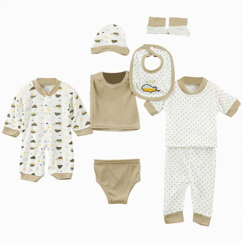 mgoYE Baby Boy Outfits 0-3 Months 8PCS Newborn 0-3M Boys Girls Baby Cotton Clothes Bib Tops Hat Pant Romper Socks Underpant Suit Outfit Sets OneSize