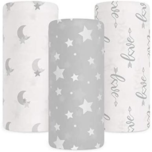 Babebay Baby Muslin Swaddle Blanket, 3-Pack Unisex Bamboo Swaddle Blanket Boys & Girl, Soft Silky Swaddling Blankets Wrap for Newborn Infant, Large 47 x 47 inches, Set of 3 -Moon, Stars and Love