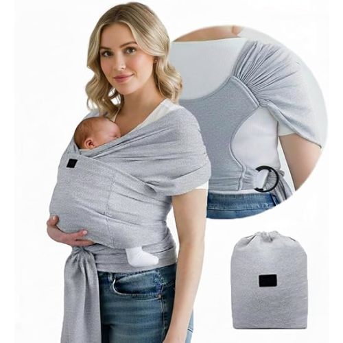 Versatile Gray & Black Baby Carrier Wrap: Comfortable, Soft & Supportive, Adjustable Ring Sling for Mom & Dad, Ideal for Baby Registry, Newborn to Toddler, Baby Shower