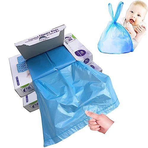 Dergik Disposable Diaper Bag for Baby, Diaper Sacks Cover the Incontinence Odor Really, Fresh Light Baby Powder Faint Scent, 540 Counts 180 Bags, Blue