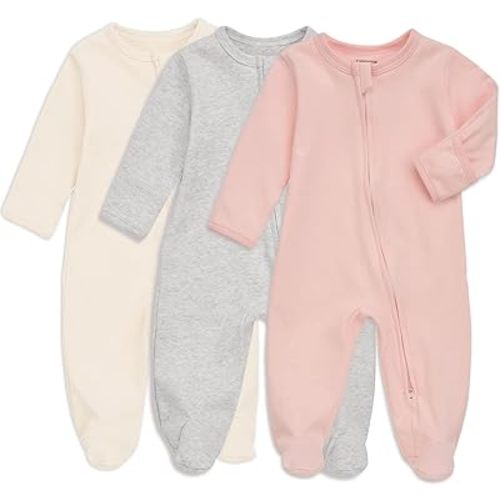 Aablexema Baby Footie Pajama with Mitten Cuffs, Double Zipper Infant Cotton clothes Sleeper Pjs, Footed Sleep Play