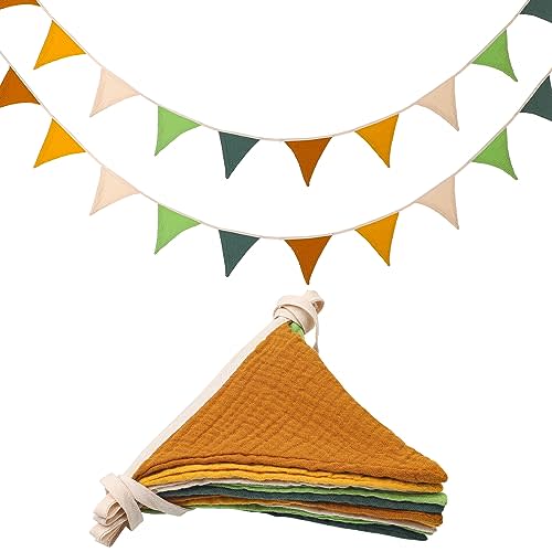 Oudain 17 ft Pennant Banner Flags, 2 Pcs Nursery Garland Triangle Bunting Flag Baby Banner for Nursery Decor Baby Birthday Boho Wedding Shower Party Event, Each 8.5 ft(Fresh Color)