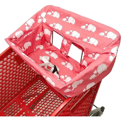 Portable Shopping Cart Cover | High Chair and Grocery Cart Covers for Babies, Kids, Infants & Toddlers ✮ Includes Free Carry Bag ✮ (Simple Pink Elephant)