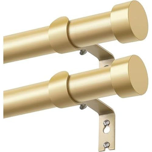 KAMANINA Curtain Rods 2 Pack, Heavy Duty Curtain Rod for Windows 28 to 48 Inch, 1 Inch Gold Modern Drapery Rods with End Cap (32"-58", 2Pack)