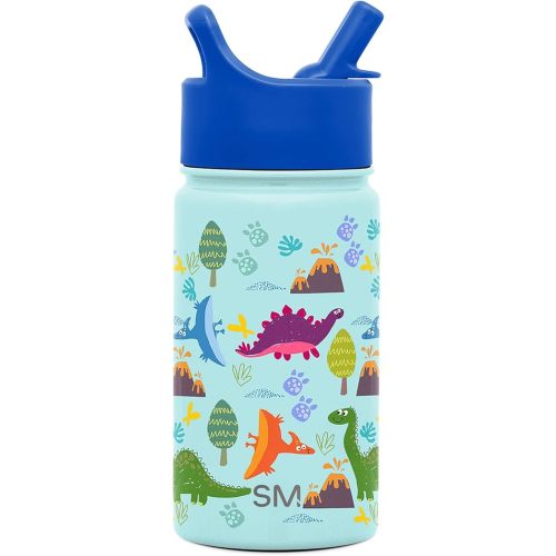 Simple Modern Kids Summit Water Bottle with Straw Lid | 14oz Stainless Steel Cup Insulated Tumbler for Toddlers, School | Blue Dino