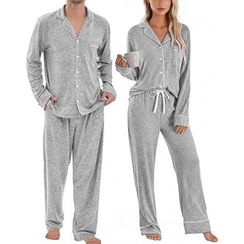 PJGGZ Matching Pajamas for Couples, Button Down Loungewear Soft Warm Long Sleeve Sleepwear His and Hers Pajamas Sets
