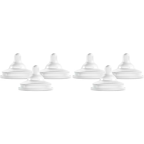 Boon Nursh Curve Silicone Baby Bottle Nipples - Platinum Food-Safe Silicone Bottle Nipples – Medium Flow Nipples for Baby Bottles - Baby Bottle-Feeding Supplies - 3 Count (Pack of 2)