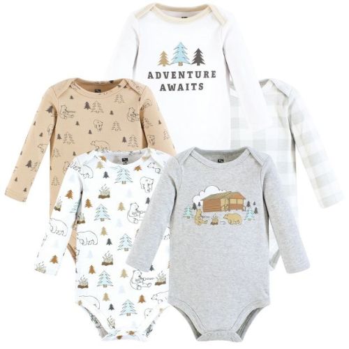 Hudson Baby Infant Boys Cotton Long-Sleeve Bodysuits 5-Pack, Adventure Awaits, 0-3 Months