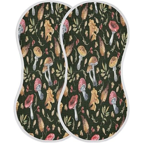 Kigai Colorful Mushroom Baby Burp Cloths Extra Soft and Absorbent Burping Rags Cotton Burp Clothes Washcloths Baby Essentials for Newborn Boys Girls 2 Pack