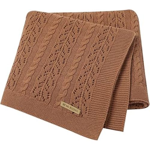 DovFanny Cotton Baby Blanket Knit Cellular Blanket Soft Swaddle Newborn Baby Blanket for Boy and Girls Coffe 100 * 80 CM
