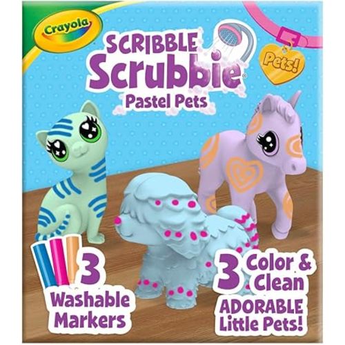 Crayola Scribble Scrubbie Pastel Pets (3ct), Grooming Animal Toy for Kids, Washable Animal Figurine, Kids Gift, Toys for Girls & Boys, 3+