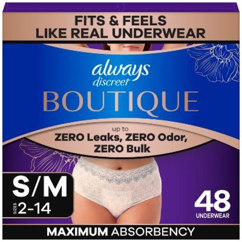 Always Discreet Boutique Underwear Women's Incontinence - Maximum Protection - Small/Medium - 48ct