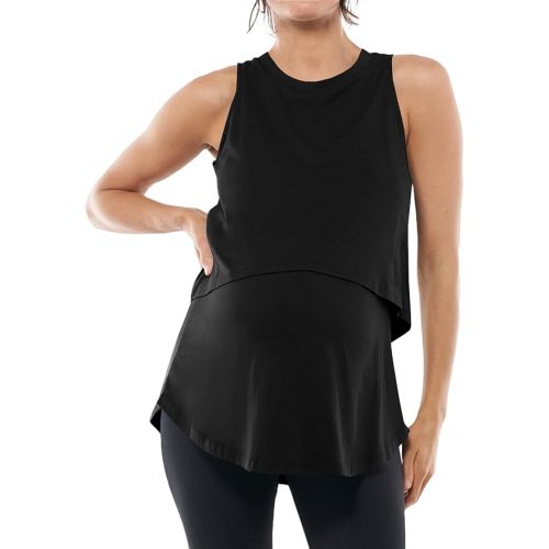 Tankaneo Womens Summer Maternity Nursing Tank Tops Sleeveless Double Layer Breastfeeding Shirt Pregnancy Clothes