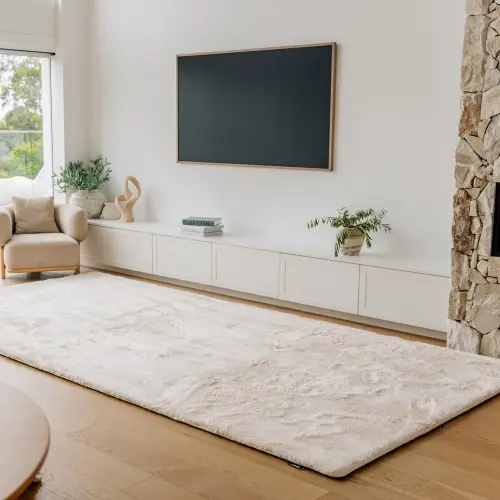 Shaggy Relax Mat - 1.4" Thick Foam Base, Cream Color