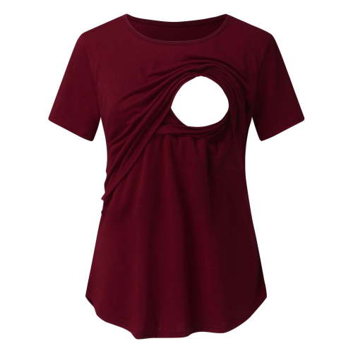 Breaise 2024 Womens Nursing Tunics Tops Maternity T-Shirts Breastfeeding Blouses Shirts Summer Short Sleeves Double Layer Pregnancy Tee Mama Clothes