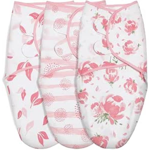 GLLQUEN BABY Swaddles for Newborns 0-3 Months, Adjustable & Easy Fastener | 3-Pack, Baby Girl Swaddles Organic Cotton Womb-Like Nursery Swaddling Blanket reduces startle reflex, Soft & Skin-Friendly