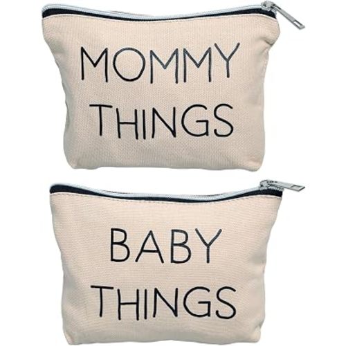 Pearhead Mommy and Baby Things Zipper Pouches, Set of 2, Organizer Bags