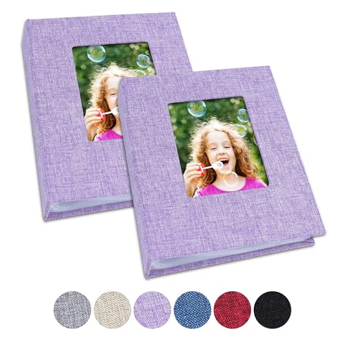 Vienrose Small Photo Album 4x6 Photos, 2 Pack Linen Cover Mini Photo Book, 26-Page Holds 52 Pictures, Artwork or Postcards Storage for Baby