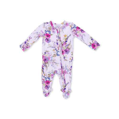2-Way Zip Ruffle Footie, Dahlia Floral