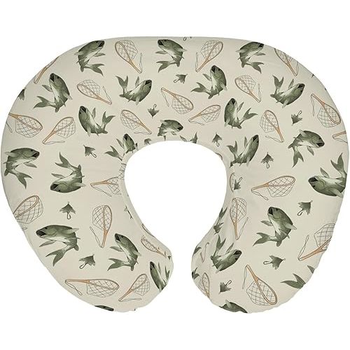 Gone Fishing Baby Nursing Pillow Covers for Boy Girl Vintage Bass Fishes Net Lake Nursery Pillowcase for Breastfeeding Pillows Fishing Lovers Gift Soft Stretchy Slipcovers for Newborn Infant