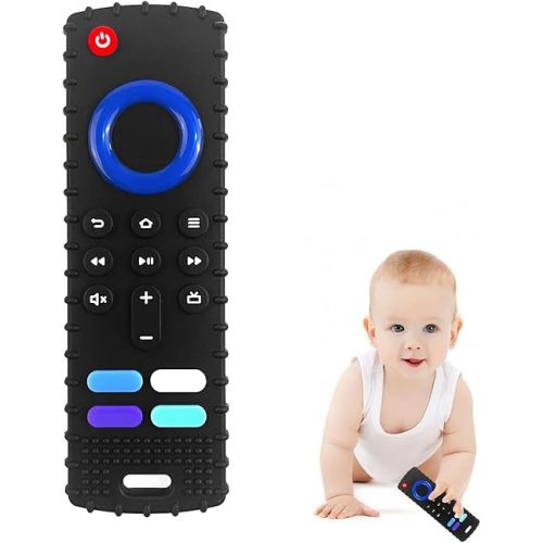 Silicone Remote Teething Toys for Baby, Remote Control Shape Teethers for Babies 18+ Months,Silicone TV Remote Teether BPA Free(Black