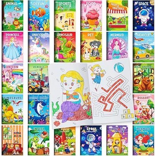 BenLouis Coloring Books Party Favors Bulk Mini Coloring Books for Kids Ages 4-8-12 Small Activity Books For Birthday Party Gifts Goodie Bags Stuffers Classroom Travel Activity（24pcs Assorted）