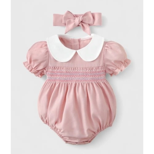2 Pc Baby Girl Collar Bubble Sleeve Bodysuit