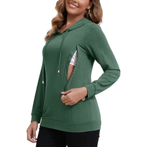 GINKANA Women Nursing Shirts for Breastfeeding with Hidden Zipper Long Sleeve Hoodie Causal Sweatshirt Breast Pumping Tops