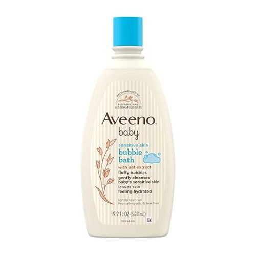 Aveeno Baby Sensitive Skin Bubble Bath with Oat Extract, Gently Cleanses and Leaves Skin Feeling Hydrated, Tear-Free Formula, Hypoallergenic, Paraben-, Phthalate-, Soap- & Dye-Free, 19.2 fl. Oz