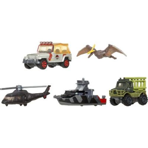 Matchbox Jurassic World Rebirth 5pk 1:64 Scale Die-Cast Toy Cars with 1 Dinosaur (Styles May Vary)