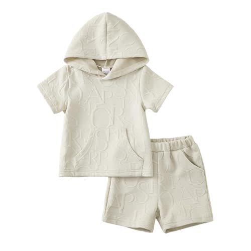 KIMI BEAR Toddler Baby Boy Clothes Summer Outfits Short Sleeve Hooded T Shirt Tops Casual Shorts Set 2Pcs Little Boy Clothes