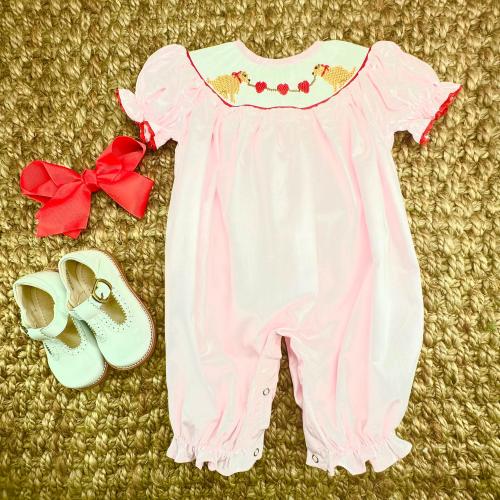 Valentine Smocked Long Bubble with Hearts and Puppies - Bubble Romper, Baby Girl, Puppy, Matching Sibling, Valentine Gift, Baby Gift 689 *B