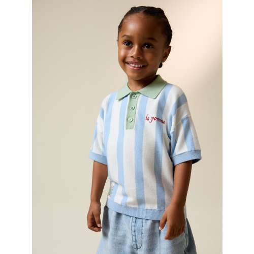 Blue Character Button Neck Knitted Polo Shirt (3mths-7yrs)