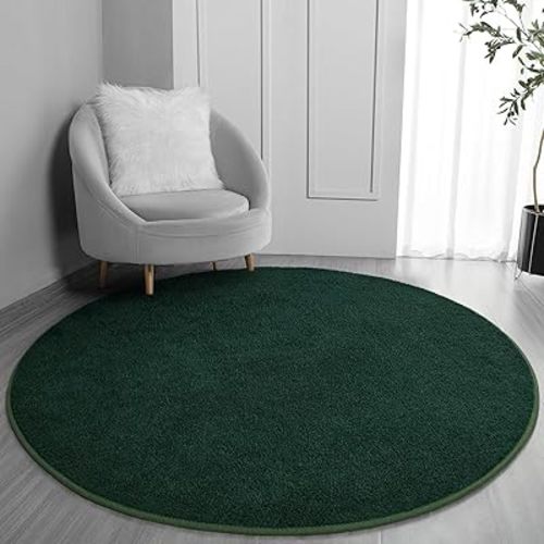 FlyDOIT Round Area Rugs for Bedroom Living Room, 4x4 Dark Green Super Soft Comfy Thickened Memory-Foam Indoor Circle Carpet, Modern Aesthetic Minimalist Carpet for Boys Girls Adults Nursery Home Décor