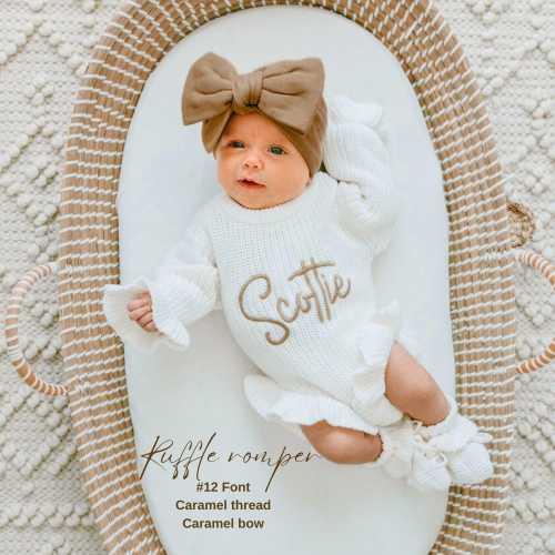 Keepsake Embroidered Knit Ruffle Romper, Personalized Newborn Name Chunky Sweater Romper Baby Girl, Embroidered Newborn Oversized Sweater