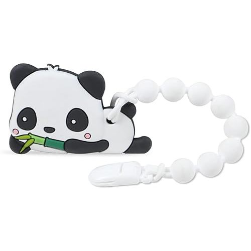 Baby Teething Toys,Food Grade Silicone Teether with One-Piece Pacifier Clip Holder,Shower Gift,Highly Effective Pain Relief for 3 Months+ Boy and Girl,BPA Free,Freezer Safe. (Panda)