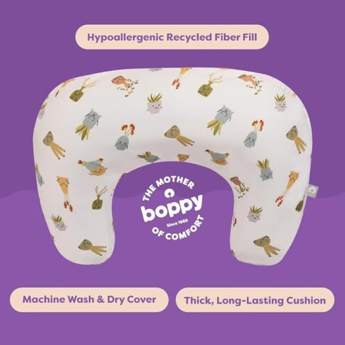 Boppy Nursing Pillow - Ergonomic Bottle & Breastfeeding Pillow with High, Firm, Large Area, Water-Repellent Cushion with Washable Cover; Baby Safety Alliance Verified - Tan Happy Houseplants