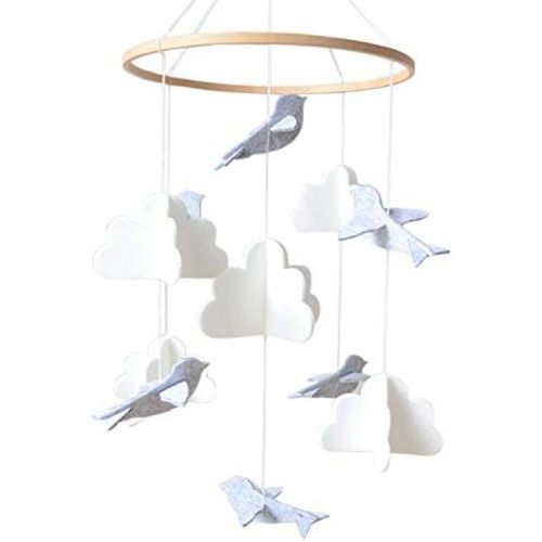 Baby Crib Mobile (Birds and Clouds) - Nursery Decor Ceiling Mobile for Boys & Girls - Crib Accessories - Grey & White