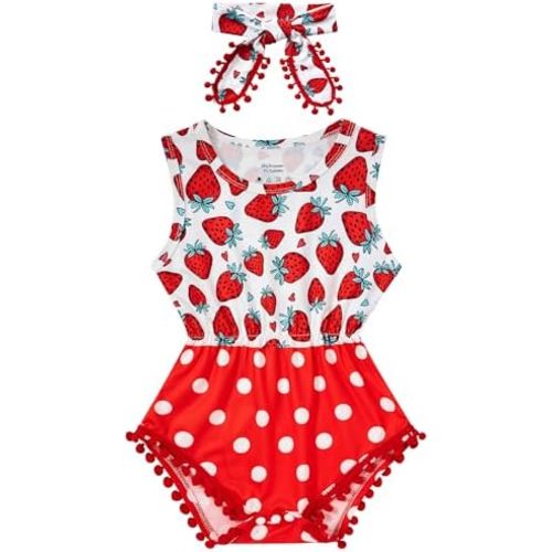 UNICOMIDEA 0-24 Months Baby Floral Romper Infant Playsuits Headband Jumpsuit Toddlers Outfits