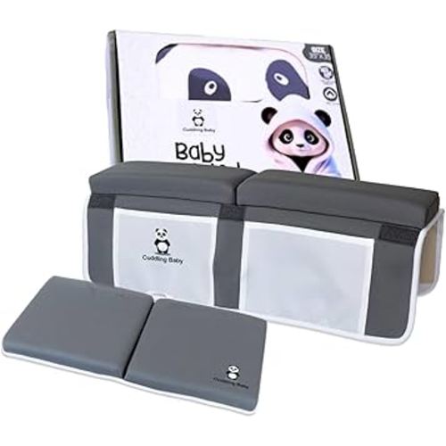 Grey Bath Kneeler and Elbow Rest Pad Set (2Pcs) with Panda Hooded Towel I Made from Bamboo Viscose & Cotton I Soft, Anti- Slip & Absorbent Kneeler Pad with Elbow Rest Pockets for Baby