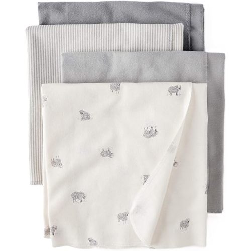 Carter's Baby Unisex Receiving Blankets 4-Pack, Soft Breathable Cotton Swaddle & Stroller Covers Lightweight Nursery Essentials 40” x 30" (Grey/White)
