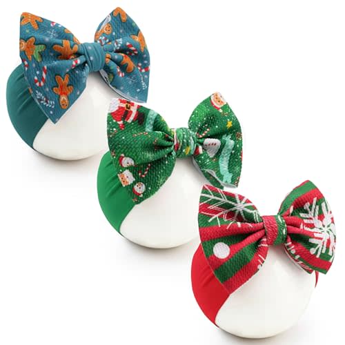 Christmas Baby Headbands 3 Pcs Nylon Headbands with Bows for Baby Girl Hair Accessories for Newborns, Infants, Toddlers Christmas Outfit