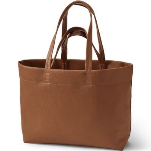 Lands' End Women's Faux Leather Tote - One Size Fits Most - Dark Caramel