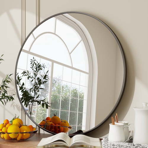 BEAUTYPEAK, Wall Mirror, 30 inches, Black, Round Wall Hanging Mirror