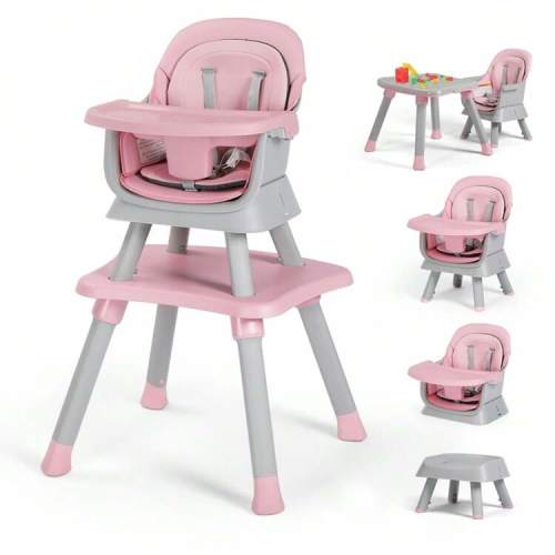 Kinder King 8 In 1 Baby High Chair, Coverts To Dining Booster Seat/Kids Table & Chair Set/Toddler Building Block Table/Kids Stool, Removable Tray & Double Seat Cover, Easy To Wipe, Christmas Gift, Pink | SHEIN USA