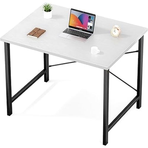Sweetcrispy Computer Desk, Small Office 32 Inch Writing Work Study Kids Student Teacher Home Bedroom Table with Metal Frame Wood Tabletop - White