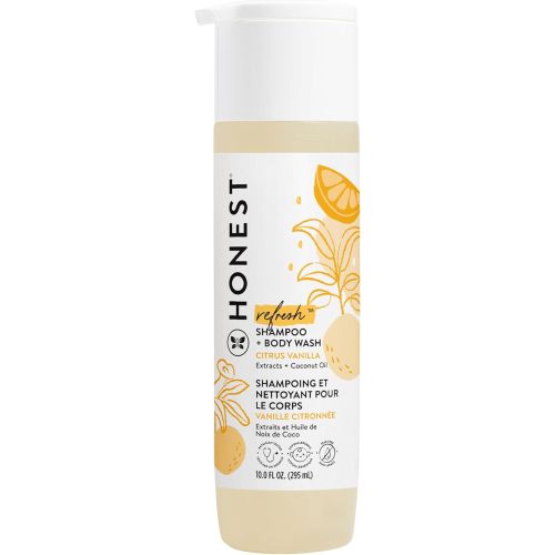 The Honest Company 2-in-1 Cleansing Shampoo Body Wash, Gentle for Baby, Naturally Derived, Tear-free, Hypoallergenic, Citrus Vanilla Refresh, 10 fl oz