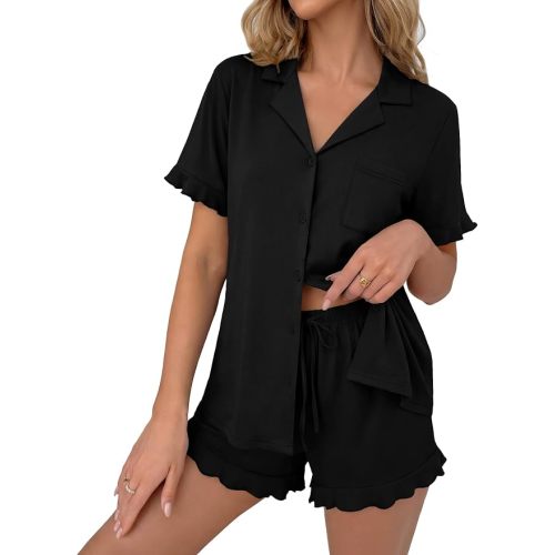 Ekouaer Pajamas Set for Women Button Down Pjs Lounge Sets Ruffle Sleepwear